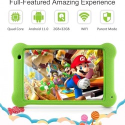 Çocuk Tablet, 7 inç Göz Koruma IPS Ekran, 2 GB RAM 32 GB ROM Küçük Çocuk Sekmesi, WiFi, Çift Kamera, Oyunlar, Ebeveyn Kontrolü Android 11 Tablet Çocuklar için Koruyucu Kılıflı